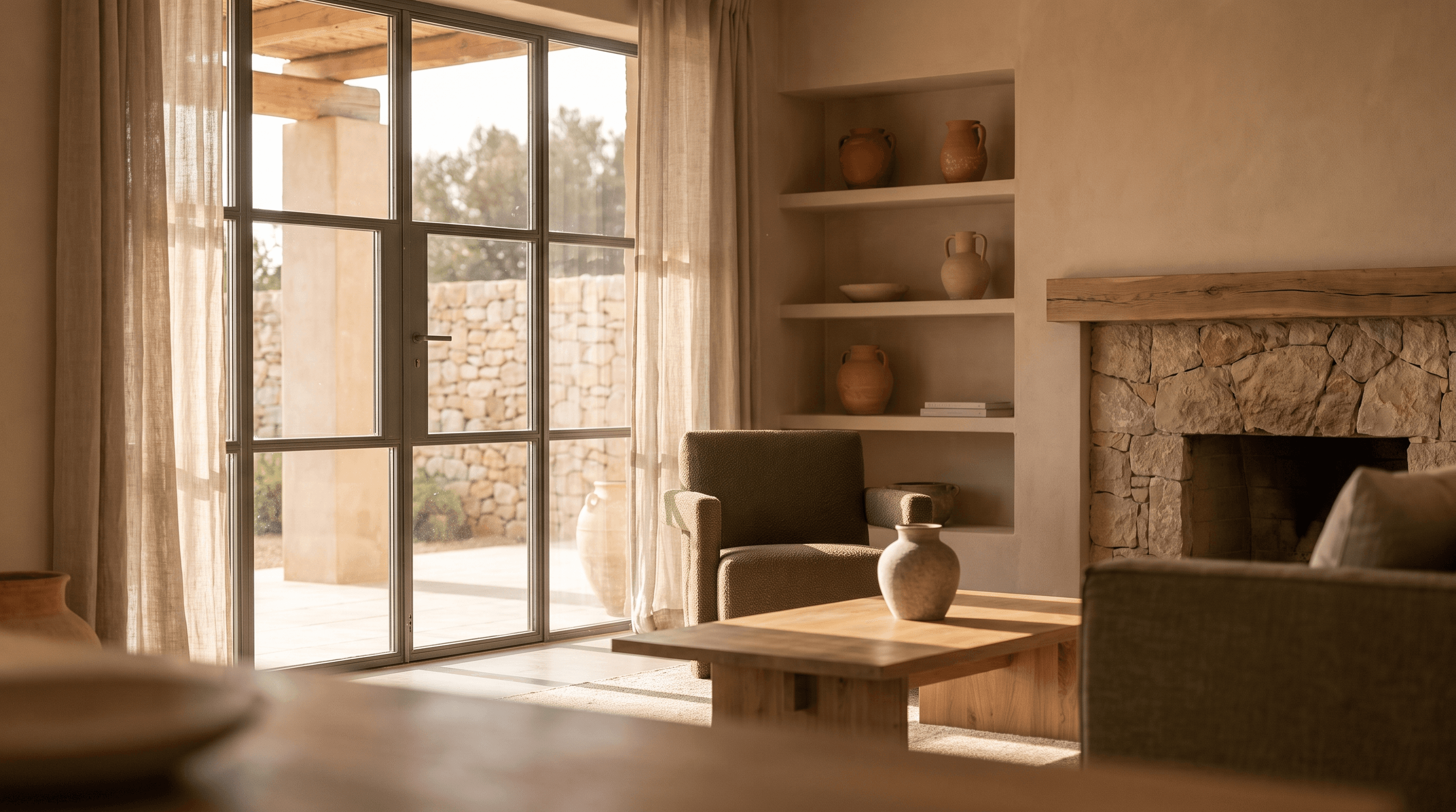 زاوية معمارية دافئة لمساحة معيشة عصرية